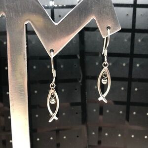 Religious Christian Fish Earrings Sterling Silver 925 Elegant Dainty Dangle Drop